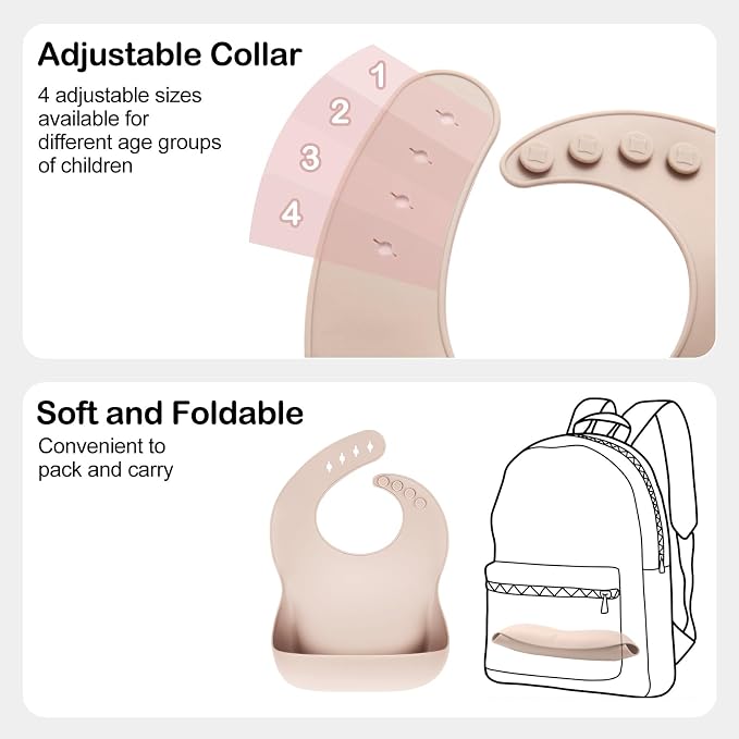 Silicone Bibs for Babies Toddler Set of 3, BPA Free, Soft Adjustable Waterproof - Image 4