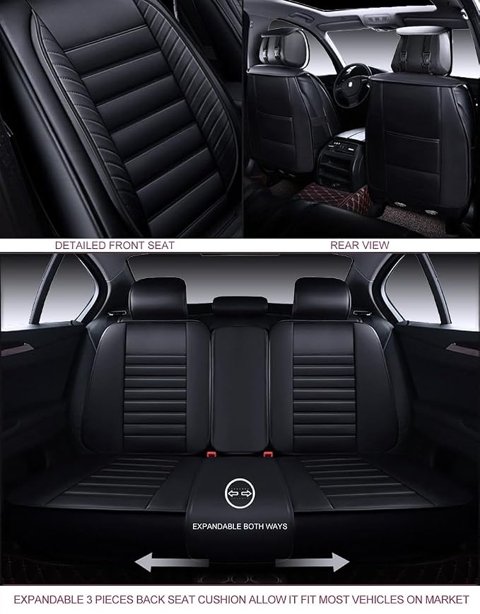 OASIS AUTO Car Seat Covers Premium Waterproof Faux Leather Cushion Universal - Image 3