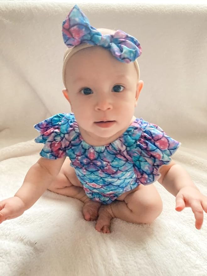 Toddler Girl Baby Ruffles Mermaid Fish Scale Swimsuit One Piece Swimwear - Image 3