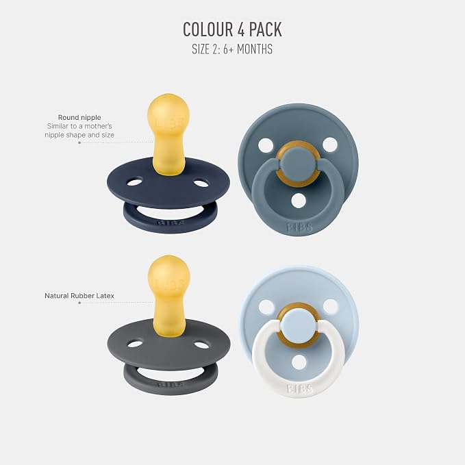 BIBS Colour Soother 4-Pack | BPA Free Dummy Pacifier | Round Nipple | Natural - Image 2