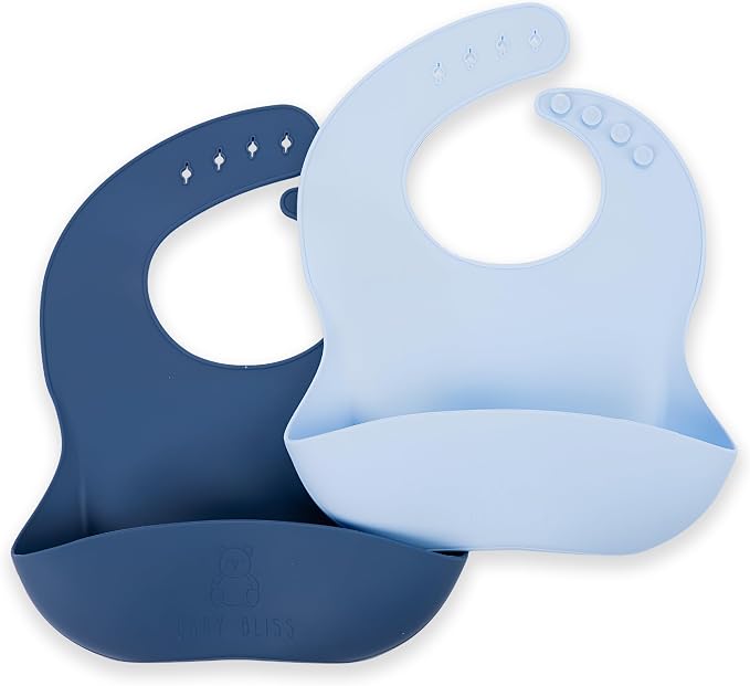 Silicone Bib 2-Pack: Safe, Food-Grade. Waterproof, Adjustable Neck Band by BabyBliss