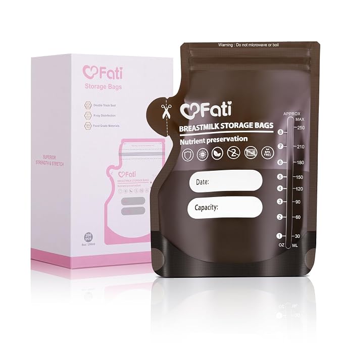 FATI Breastmilk Storage Bags-200 Pcs, 8Oz Blackout Breast Milk Storing Bag by FATINewbornMustHaves