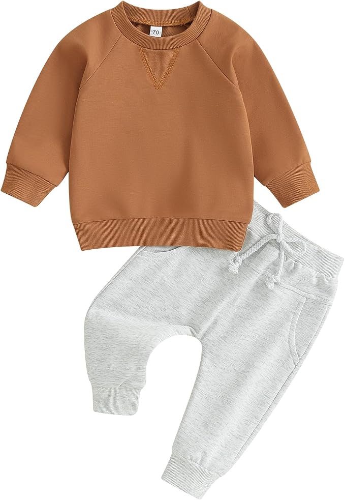 Toddler Baby Boy Clothes Solid Color Long Sleeve Crewneck Sweatshirt Top Casual by MABABY