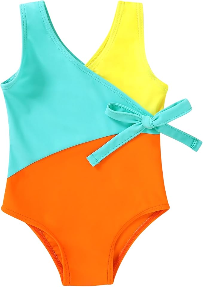 Happy Town Toddler Swimsuit Girl One Piece Bathing Suit Color Block Swimwear by HappyTown