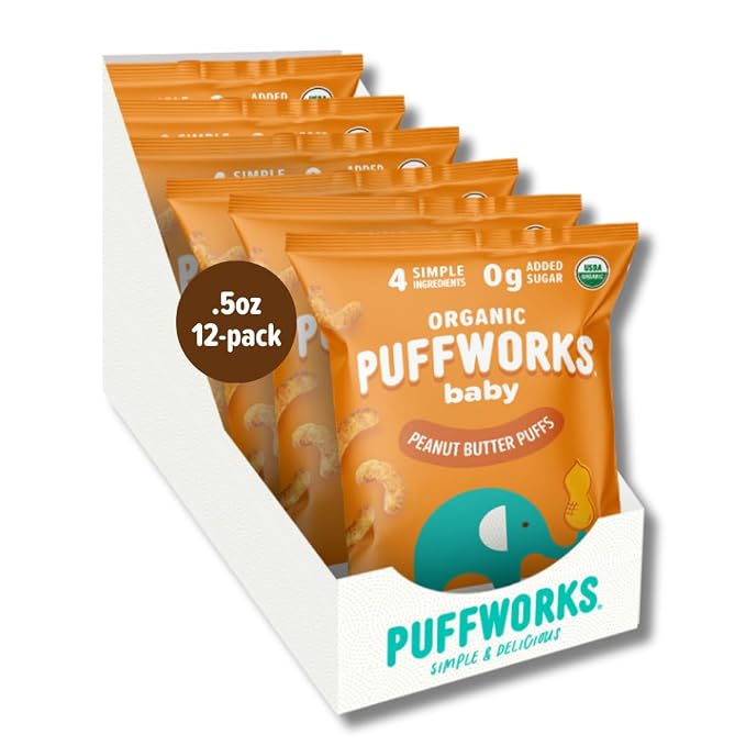 Puffworks Baby Organic Peanut Butter Puffs, Plant Protein, USDA Organic - Image 3
