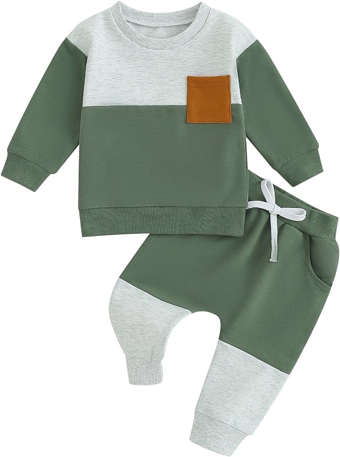 Toddler Baby Boy Fall Clothes Waffle Contrast Color Sweatshirt Pants Sets by GGBNOMER