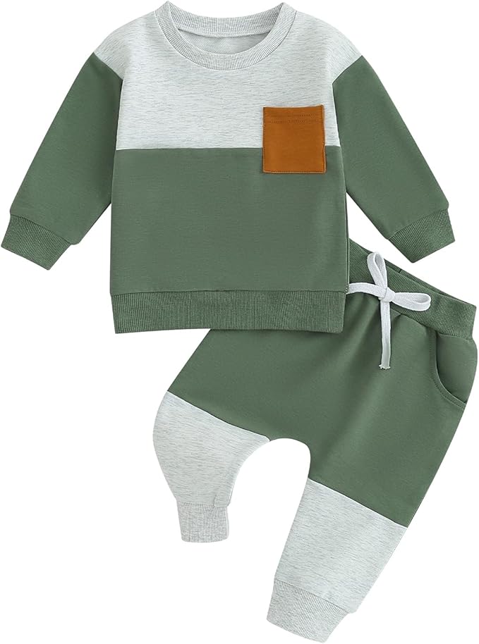 Toddler Baby Boy Fall Clothes Waffle Contrast Color Sweatshirt Pants Sets by GGBNOMER