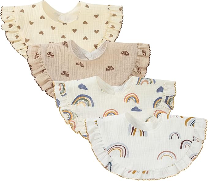 Nishine 4 pcs Unisex Baby Muslin Bandana Drool Bibs 360 Degree Rotatable Cotton by Nishine