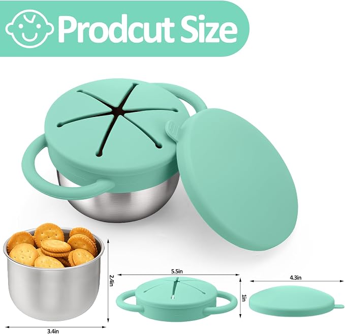 BUSOHA Stainless Steel Toddler Snack Cups - 9 OZ Spill-Proof Baby Snack - Image 2