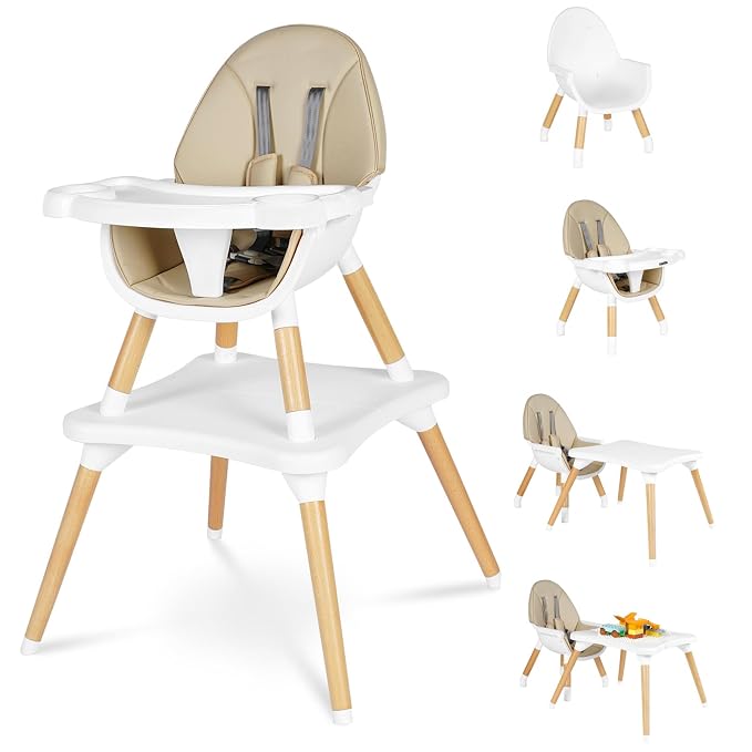 6 in 1 High Chair for Babies & Toddlers, Convertible Wooden Baby Highchair by RICUTON
