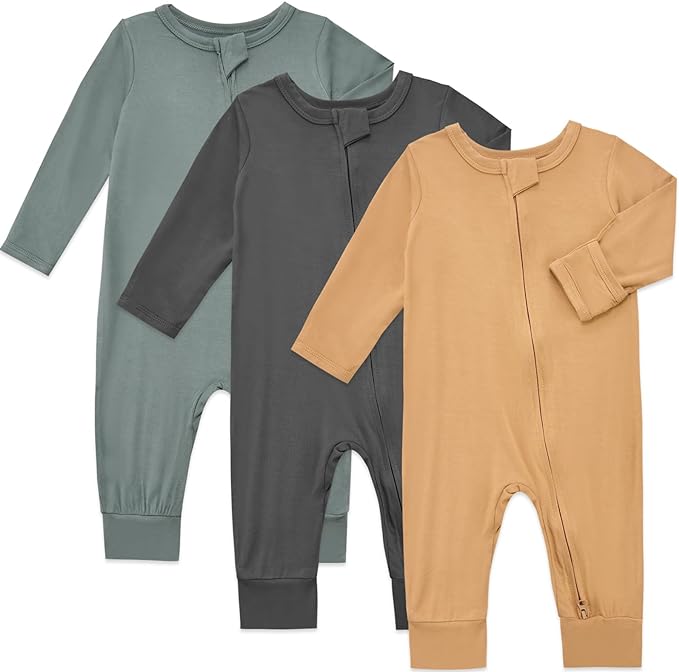 Aablexema Baby Footless Pajamas Rayon 3pcs Unisex Infant Zipper Romper by Aablexema