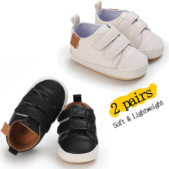 2Pairs Baby Shoes, Boys Girls Non-Slip Rubber Sole Sneakers, Unisex Infant Soft - Image 4
