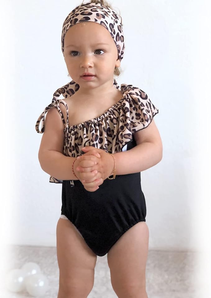 Toddler Baby Girls Ruffles Bikini One Piece Swimsuits Floral Off Shoulder - Image 2