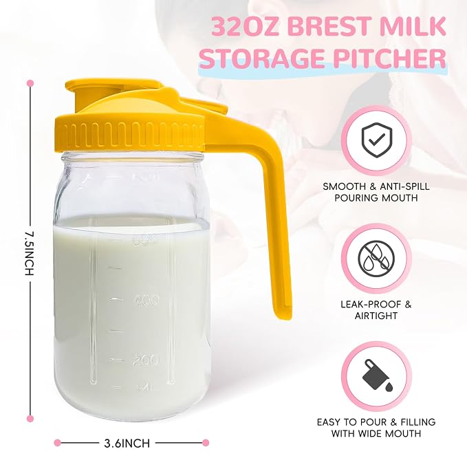 2 PACK Breast Milk Pitcher 32OZ Glass Breastmilk Pitcher - Image 3
