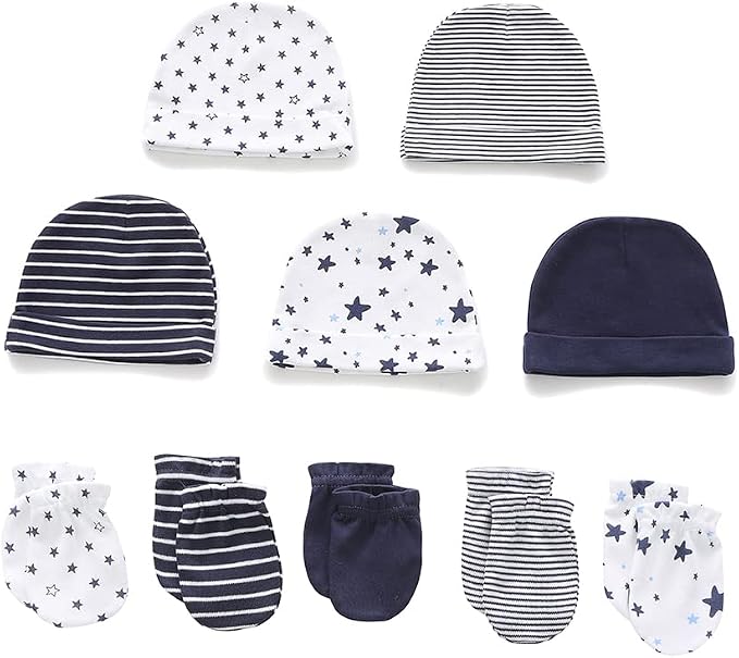 Newborn Baby Boy Girl Caps Mittens Socks Set Cotton Baby Essentials Accessories - Image 2