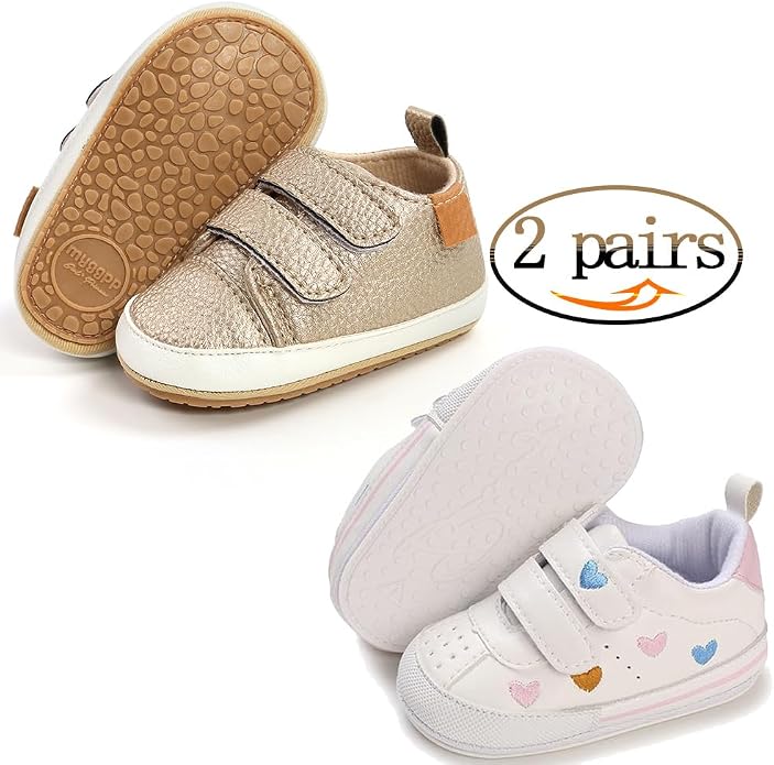 2Pairs Baby Shoes, Boys Girls Non-Slip Rubber Sole Sneakers, Unisex Infant Soft - Image 2