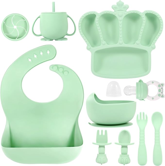 BXLL 10 Pcs Green Silicone Baby Feeding Set by BXLL