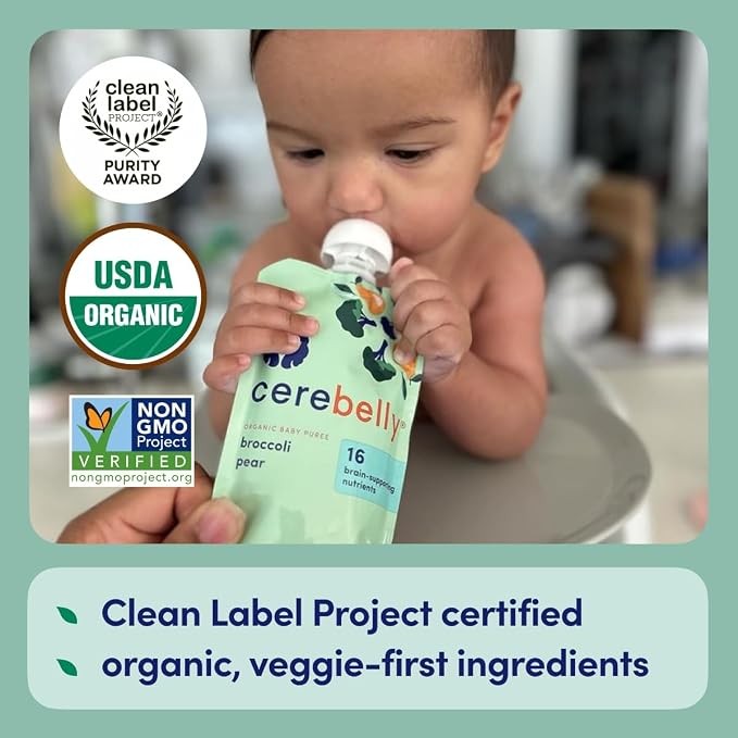 Cerebelly Organic Baby Food Pouches, Broccoli Pear Purees, 16 Nutrients - Image 3