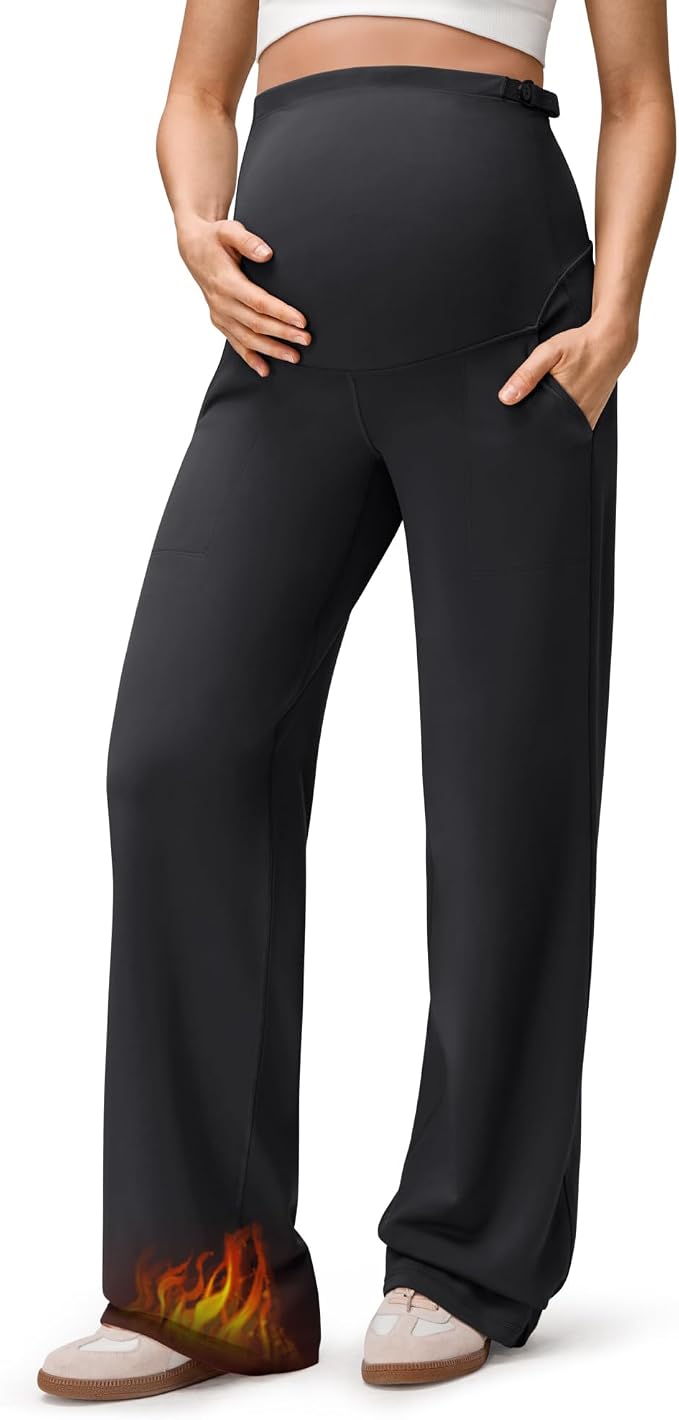 G4Free EverGoing Fleece Lined Maternity Wide Leg Pants Over The Belly Pregnancy by G4Free