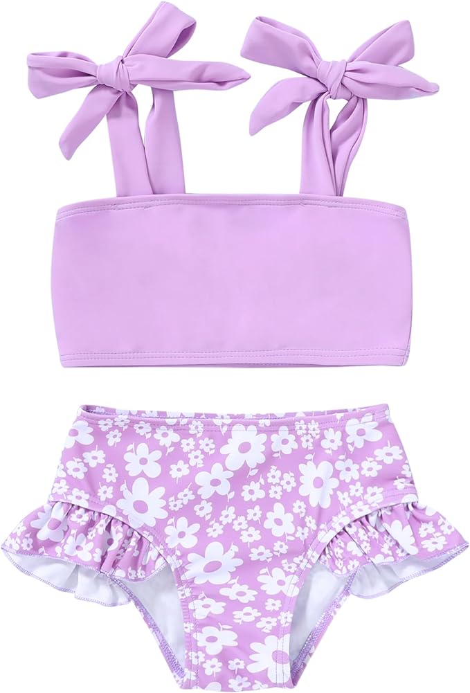 YOUNGER TREE Toddler Girls Two Pieces Swimsuit Color Block Stripe Swimwear by YOUNGERTREE