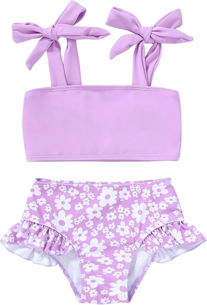 YOUNGER TREE Toddler Girls Two Pieces Swimsuit Color Block Stripe Swimwear by YOUNGERTREE