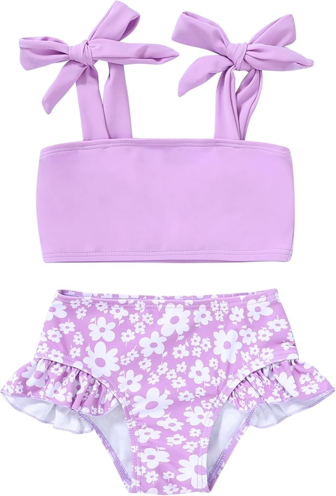 YOUNGER TREE Toddler Girls Two Pieces Swimsuit Color Block Stripe Swimwear by YOUNGERTREE