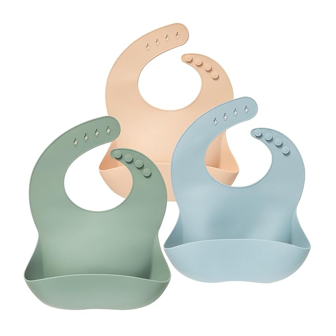 Moonkie Silicone Bibs Set Of 3, BPA Free Soft Adjustable Fit Waterproof Feeding by Moonkie