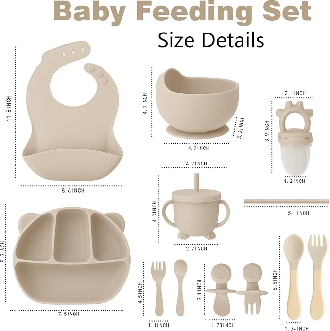 12 Piece BPA-Free Silicone Baby Feeding Set, Non-Slip Suction Plates, Soft Baby - Image 5