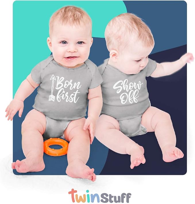 White & Grey Cotton Twin Rompers – Unisex Newborn Outfits - Image 3