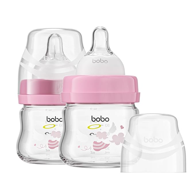 YOHKOH Glass Baby Bottles with Slow Flow Nipple, Newborn Anti-Colic Baby Bottles by Home