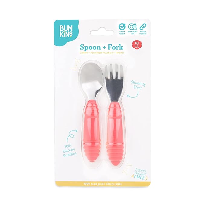 Bumkins Toddler Utensils, Kids Size Fork and Spoon Set, Silicone and - Image 6