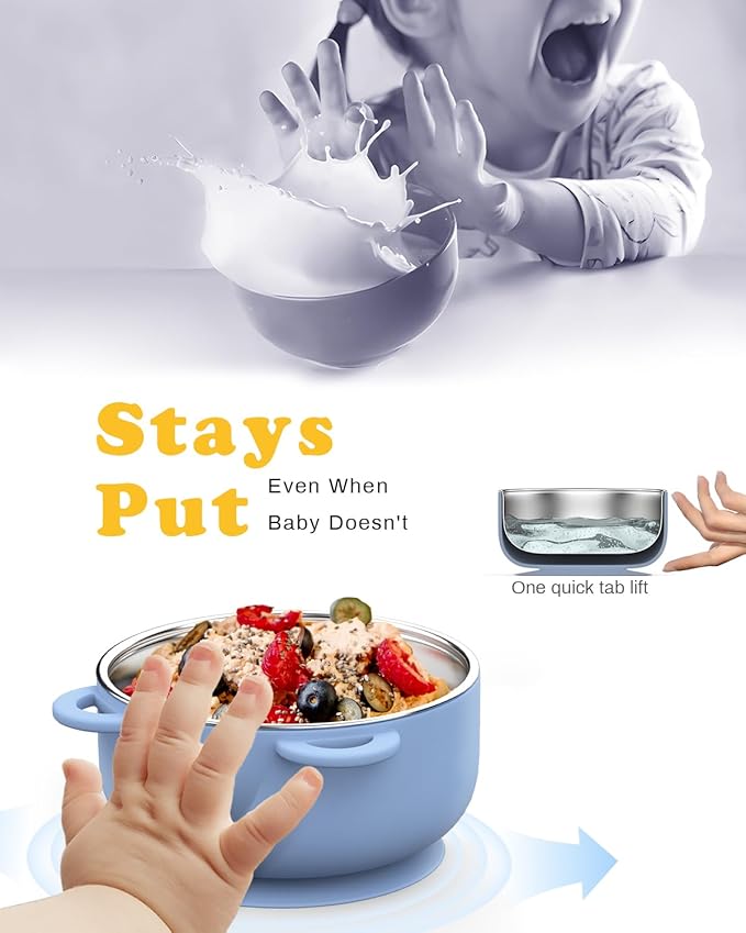 Suction Toddler Bowls and Feeding Utensils Set, 2-in-1 Stainless Steel 304 Kids - Image 8