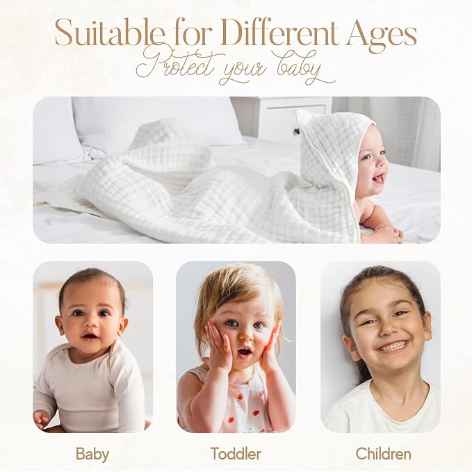 Muslin Hooded Baby Towel 4 Pack, Preuim Muslin 6 Layers Natural Cotton Baby - Image 7