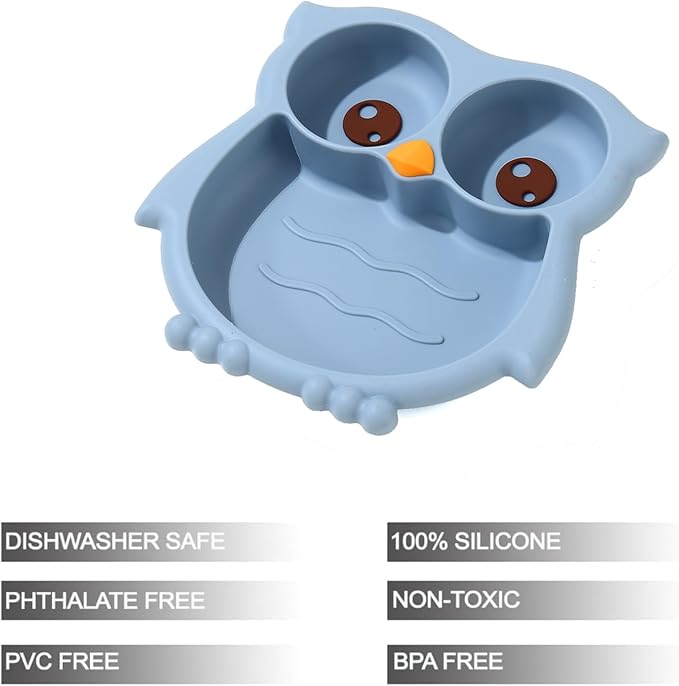PandaEar Toddler Suction Plates, Stay Put Divided Baby Plates, Owl Shape - Image 2