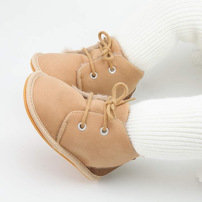 Baby Unisex Warm Snow Boots Newborn Leather Fur Lace Up Ankle Anti-Slip Rubber - Image 5
