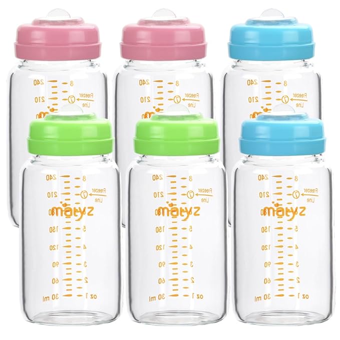 Matyz Glass Breastmilk Storage Bottles, 6 Pack, 8 oz, Compatible by Matyz