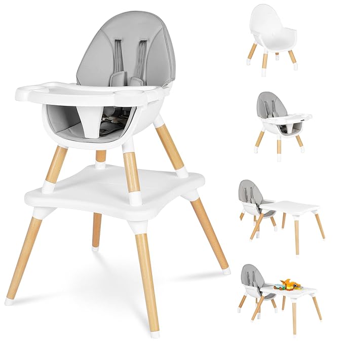 6 in 1 High Chair for Babies & Toddlers, Convertible Wooden Baby Highchair by RICUTON
