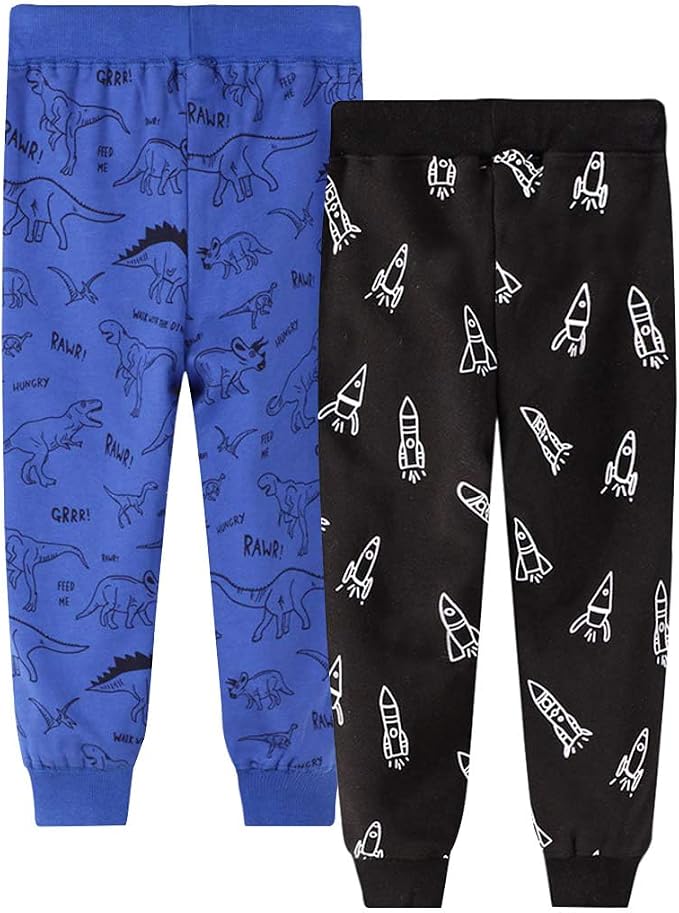 LOKTARC 2 Pack Boys Drawstring Sweatpants Cute Pattern Cotton Sport Jogger Pants - Image 2