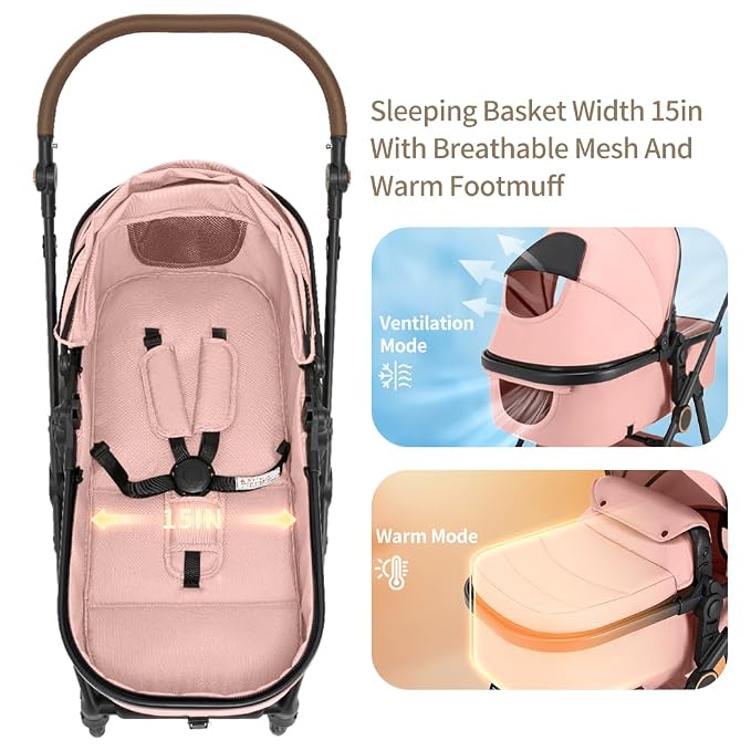 2 in 1 Baby Stroller, High Landscape Infant Stroller Pram Foldable Pushchair - Image 3