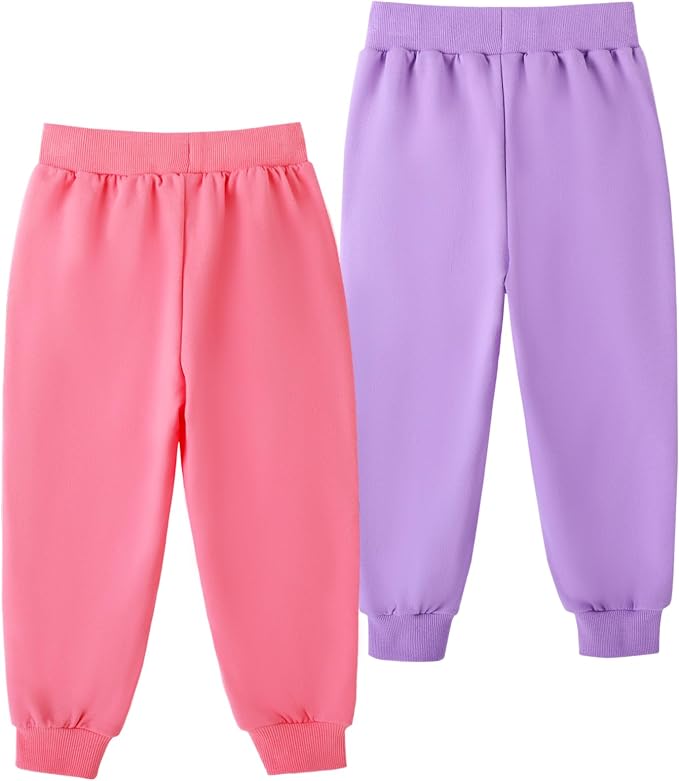 HILEELANG Girls Cotton Joggers Sweatpants Embroidery Drawstring Waist Pockets - Image 3