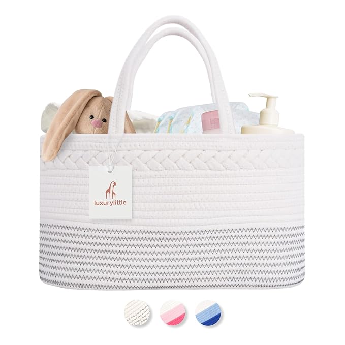 luxury little Diaper Caddy Organizer, Extra Large Cotton Rope Nursery Basket by LuxuryLittle