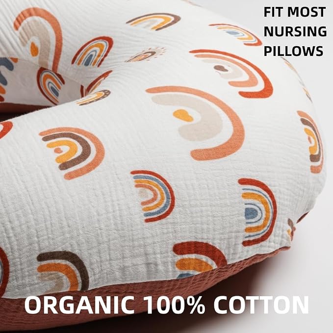 2 Pack Muslin Nursing Pillow Cover 100% Cotton Boho Neutral Stretchy Removable - Image 3