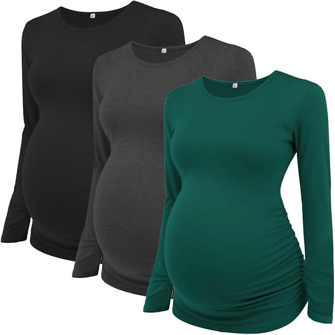 Ecavus Women's Maternity Shirts Long Sleeve Soft Stretchy Pregnancy Tops Side by Ecavus