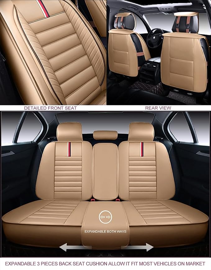 OASIS AUTO Car Seat Covers Premium Waterproof Faux Leather Cushion Universal - Image 3