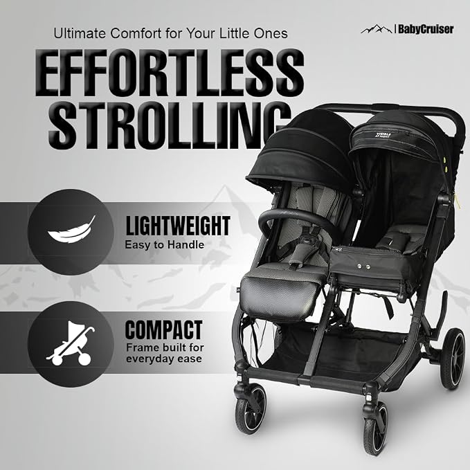 BabyCruiser Double Stroller Newborn and Toddler – Compact Side by Side Twin - Image 6