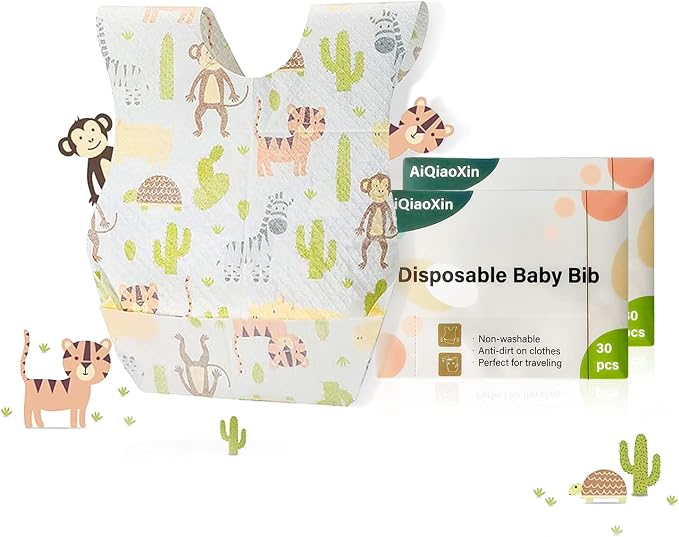 30/60pcs Baby Disposable Bibs-Individually Packaged, Leak Proof and Convenient by AIQIAOXIN