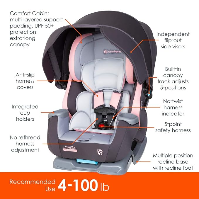Baby Trend Cover Me™ 4-in-1 Convertible Car Seat, Quartz Pink - Image 8