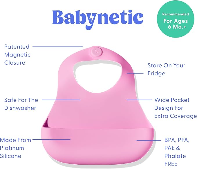 Magnetic Silicone Bibs 2-Pack Waterproof, Dishwasher Safe, BPA Free Food-Grade - Image 3