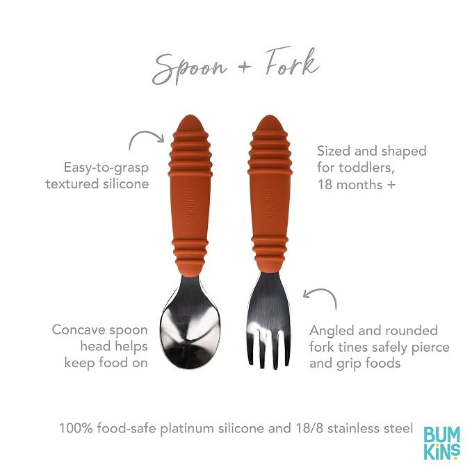 Bumkins Toddler Utensils, Kids Size Fork and Spoon Set, Silicone and - Image 3
