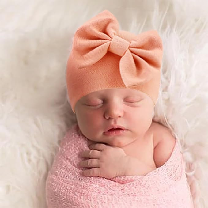 BQUBO Newborn Baby Girls Hats Mittens Set Hospital Hat Beanie Infant Bow Hats - Image 3